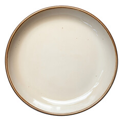 Empty ceramic plate showcasing a minimalist design with a smooth surface and subtle rim detailing, ideal for various culinary presentations on transparent background.