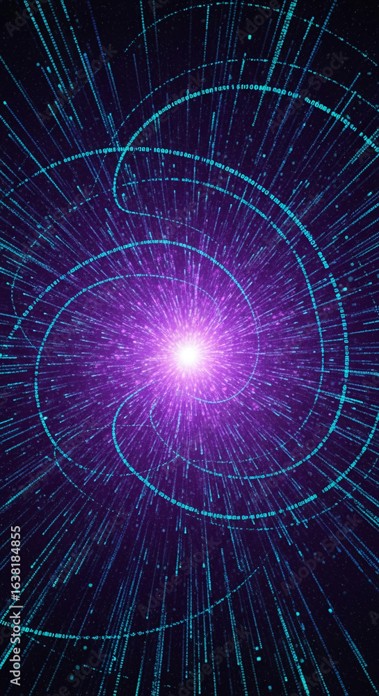 Aufkleber abstract image of swirling teal data streams converging on a bright purple core, symbolizing data fl