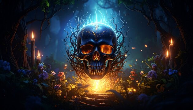 Skull in enchanted forest - Powered by Adobe