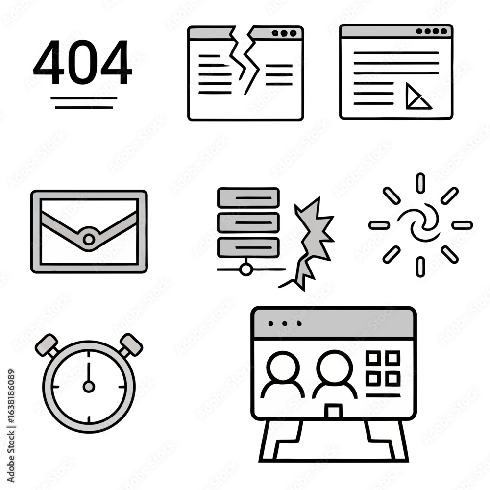 Poster collection of business and technology icons with a white background communication data
