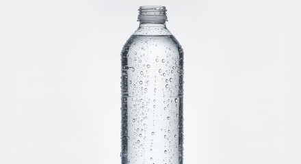 A clear plastic water bottle with condensation
