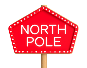  3D Neon Lit North Pole Sign with Glow Effect, Dark Background Removed, Transparent PNG