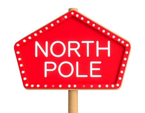  3D Neon Lit North Pole Sign with Glow Effect, Dark Background Removed, Transparent PNG