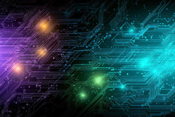 Futuristic Colorful  Glowing Circuit Board Background with Purple and blue  Lights Technology Network	