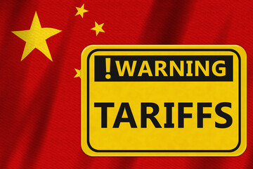Tariffs yellow warning sign with a Chinese flag