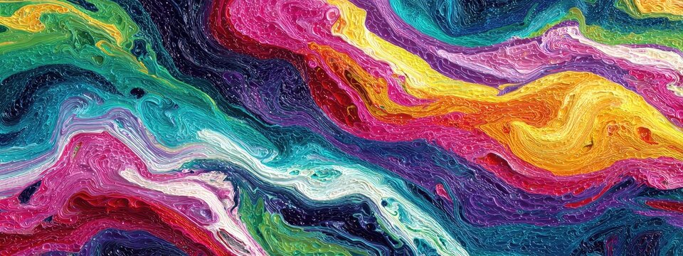 Vibrant swirling abstract painting with flowing colors
