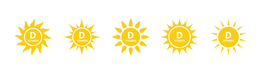 Vitamin D icon. Yellow sun vitamin D symbol. Sun and vitamin D vector illustration