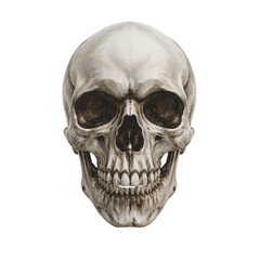 Obraz premium Detailed human skull front view anatomical representation isolated on transparent background