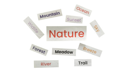 Nature Word Cloud PNG – Paper Cutout Style for Outdoors and Green Themes