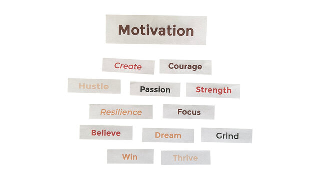 Motivation Word Cloud PNG – Handmade Paper Cutout for Goals and Success