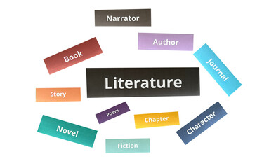 Literature Word Collage PNG – Paper Cutout Style for Book and Reading Themes