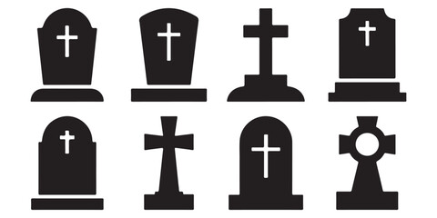 Fototapeta premium Tombstones set vector silhouettes 
