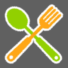 Fuzzy Crossed Green and Orange Color Fork and Spoon Vector illustration