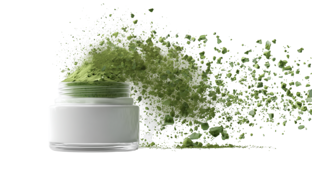 White Jar with Green Powder Burst Isolated on Transparent Background - Powered by Adobe