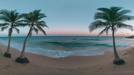 Obraz premium Tranquil Sunset on Tropical Beach with Palm Trees