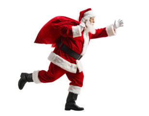  Santa Running While Looking Back Over Shoulder, Suspicious Expression, Isolated