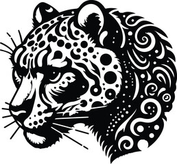 Stylized Black and White Jaguar Head Design
