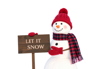 Snowman Holding a “Let It Snow” Sign, Front-Facing Pose, Decorative Message, Isolated