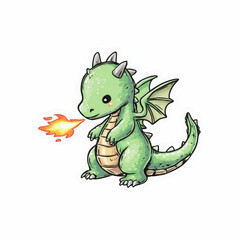 Obraz premium Adorable Baby Dragon Blowing Fire - Cartoon