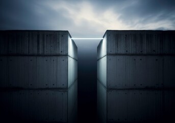 A Glowing Light Bridge Connecting Two Concrete Blocks - A Metaphor for Overcoming Challenges