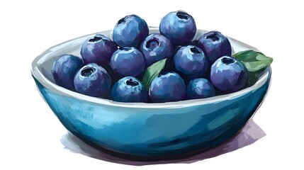 Digital illustration of blueberries in a teal bowl, painted with a textured brushstroke effect.
