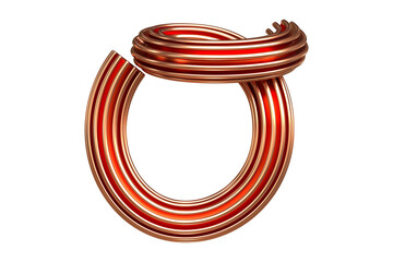 Elegant Gold Copper Tone Single Line 3D Letter O. High quality 3D rendering of an innovative typographic element.