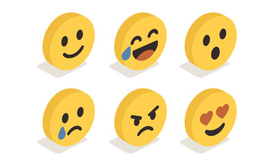 Obraz premium Isometric emoji set with various expressions on yellow circular faces