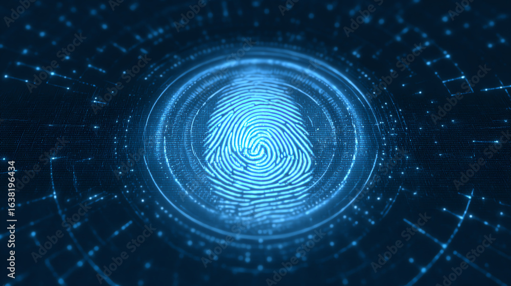Aufkleber a captivating close-up of a blue digital fingerprint surrounded by glowing patterns, symbolizing mod