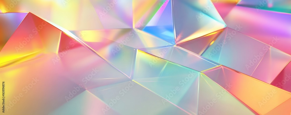Poster iridescent geometric shapes reflect various colors and light dynamically