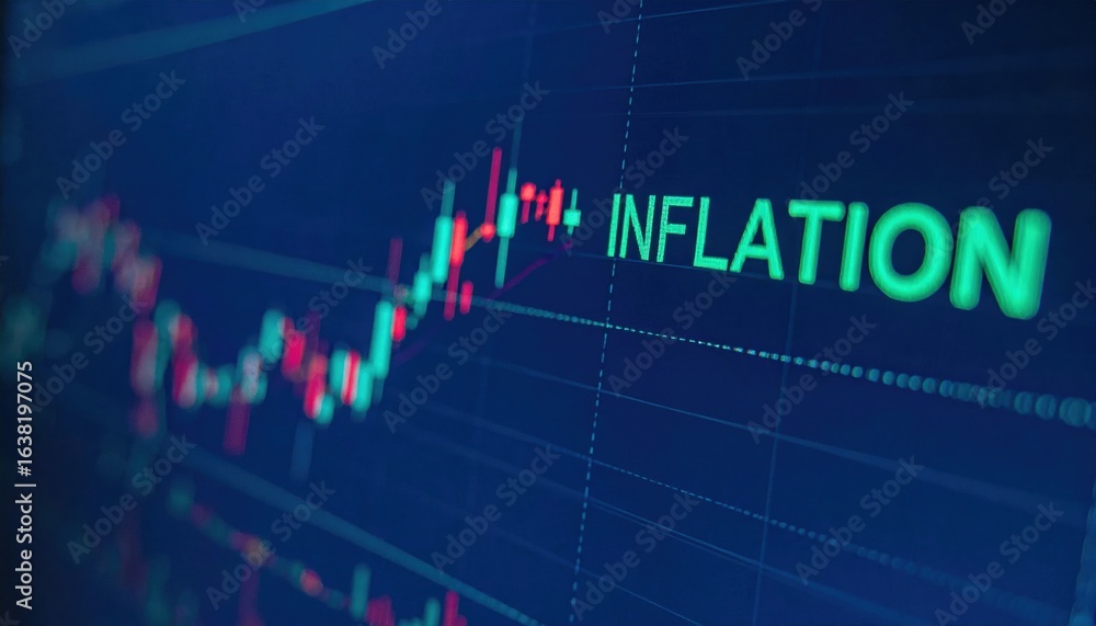 Poster digital chart showing inflation data trend line in a financial analysis context.