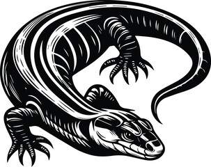 Stylized Black and White Lizard Illustration