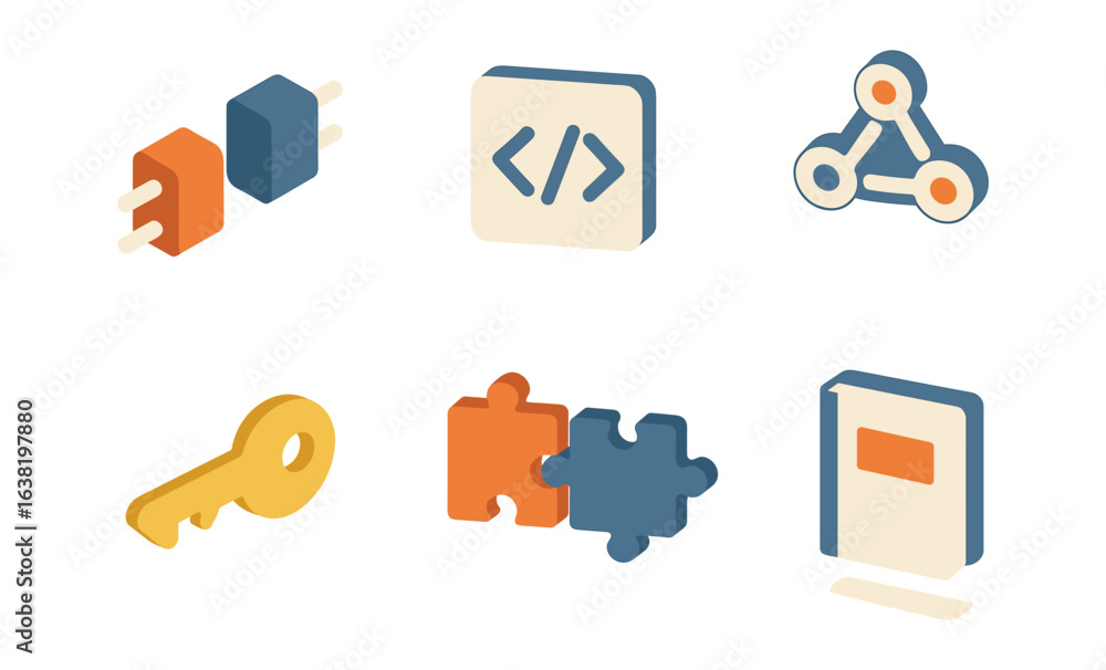 Poster isometric technology icons for coding and development projects