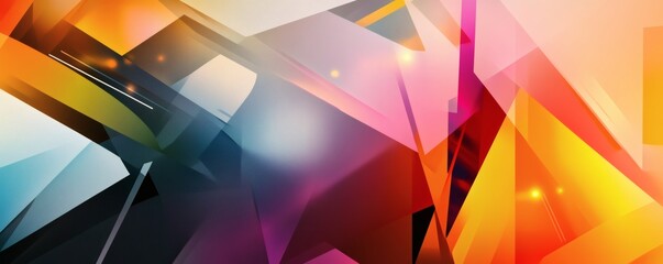 A colorful and geometric abstract illustration featuring layered polygons and gradients