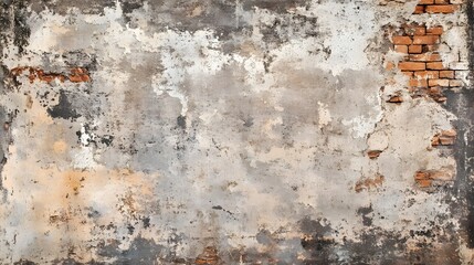 Photograph of weathered, textured concrete wall with exposed red bricks and staining.