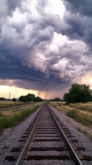 Obraz premium Railroad tracks under storm clouds