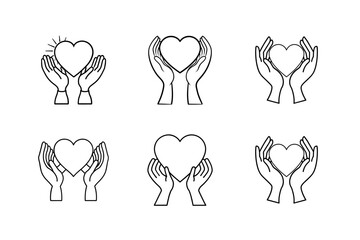 the hands are pointing up and holding the heart vector art