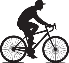 Black Silhouette of a Person Riding a Bicycle, Side View, Isolated on White Background