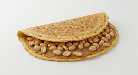 Isolated Malaysian apam balik folded peanut pancake against white background for food and dessert photography