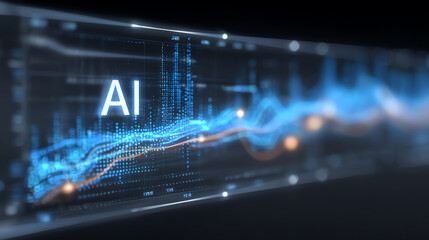 A futuristic visual representation of artificial intelligence, showcasing data flows and digital trends in a modern design.