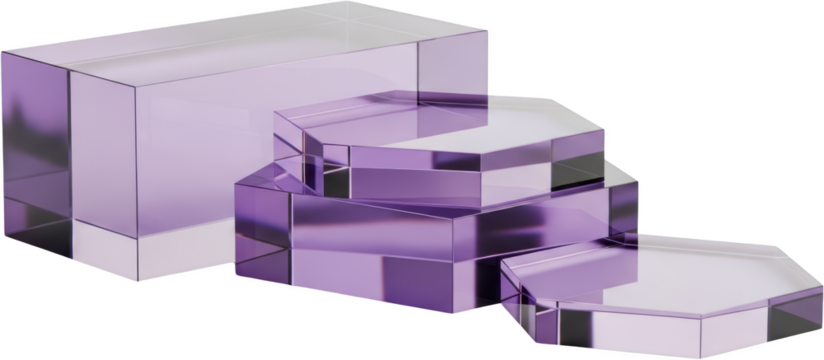 Clear purple geometric platforms stacked and layered a visual display crystal acrylic transparent stage transparent background - Powered by Adobe
