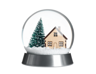  Crystal Snow Globe with Frosted Glass and Minimalist Fir Silhouette, Monochrome Style, Transparent PNG