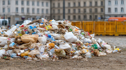 A large pile of mixed waste, showcasing the impact of pollution and waste management challenges in urban areas.