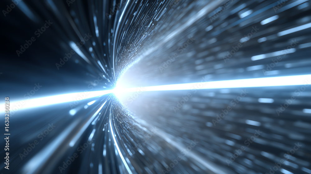 Poster a mesmerizing depiction of light and energy, illustrating concepts of space and time through a dynam