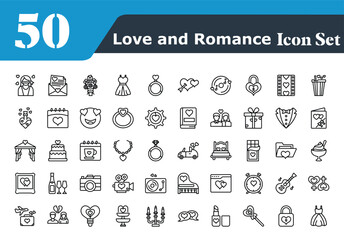 Love and Romance  Banner icons set bold stoke line style icons
 