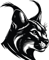 Stylized Black and White Lynx Head Portrait