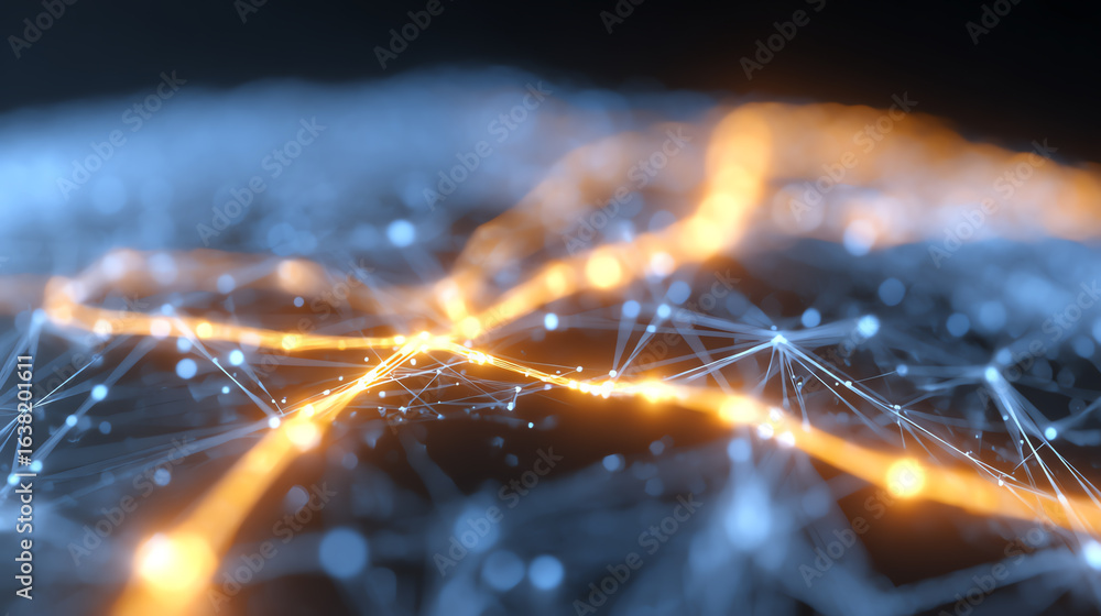 Poster a stunning abstract representation of a network with glowing lines and nodes, symbolizing connectivi