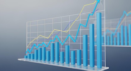 Financial data analysis with a bar chart and line graph showing positive growth and successful business results.
