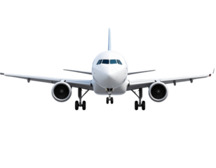 Airplane flying front view vector isolated transparent background