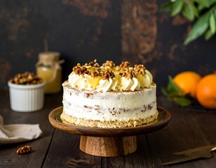 Creamy cake with nuts and orange
