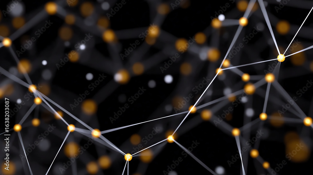 Poster abstract digital network with glowing connections representing data flow and communication in a mode
